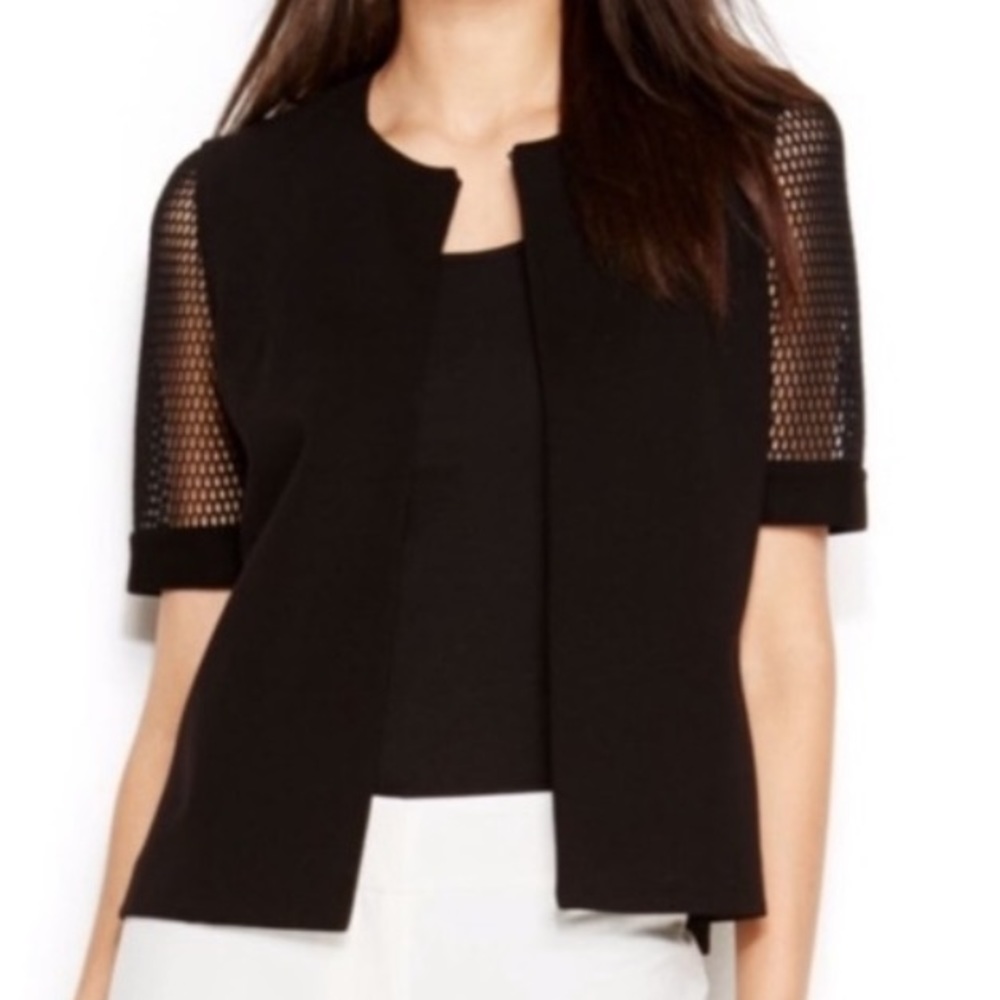 Nine West 'Ocean Dream' Black Mesh Sleeve Top